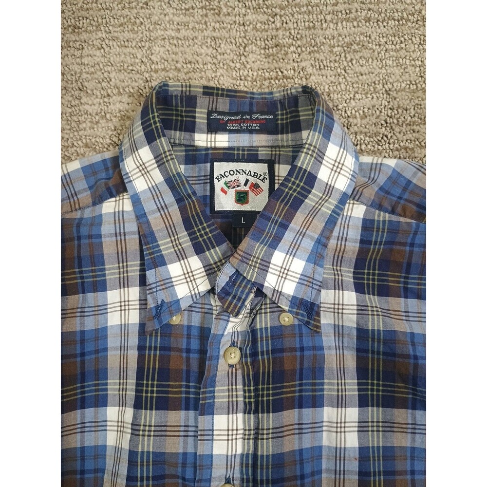 Faconnable Classique Shirt Mens Large Plaid Button Down Sleek Preppy Summery